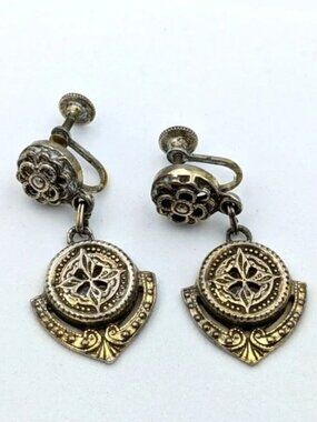 Vintage screw back dangle earrings, signed Rural Crest Metalwork